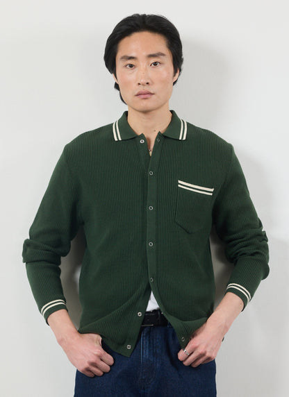 Men's Long Sleeve Knit Shirt - Pablo - Forest Green
