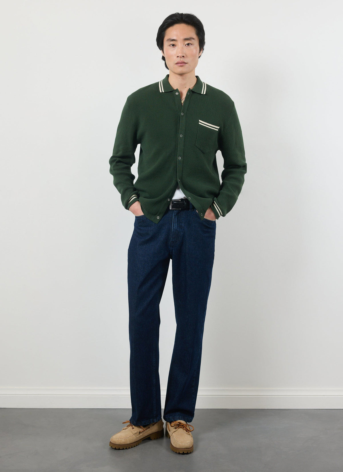 Men's Long Sleeve Knit Shirt - Pablo - Forest Green