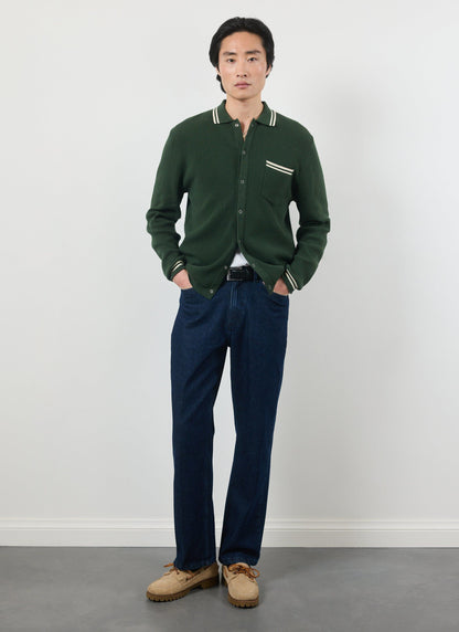 Men's Long Sleeve Knit Shirt - Pablo - Forest Green