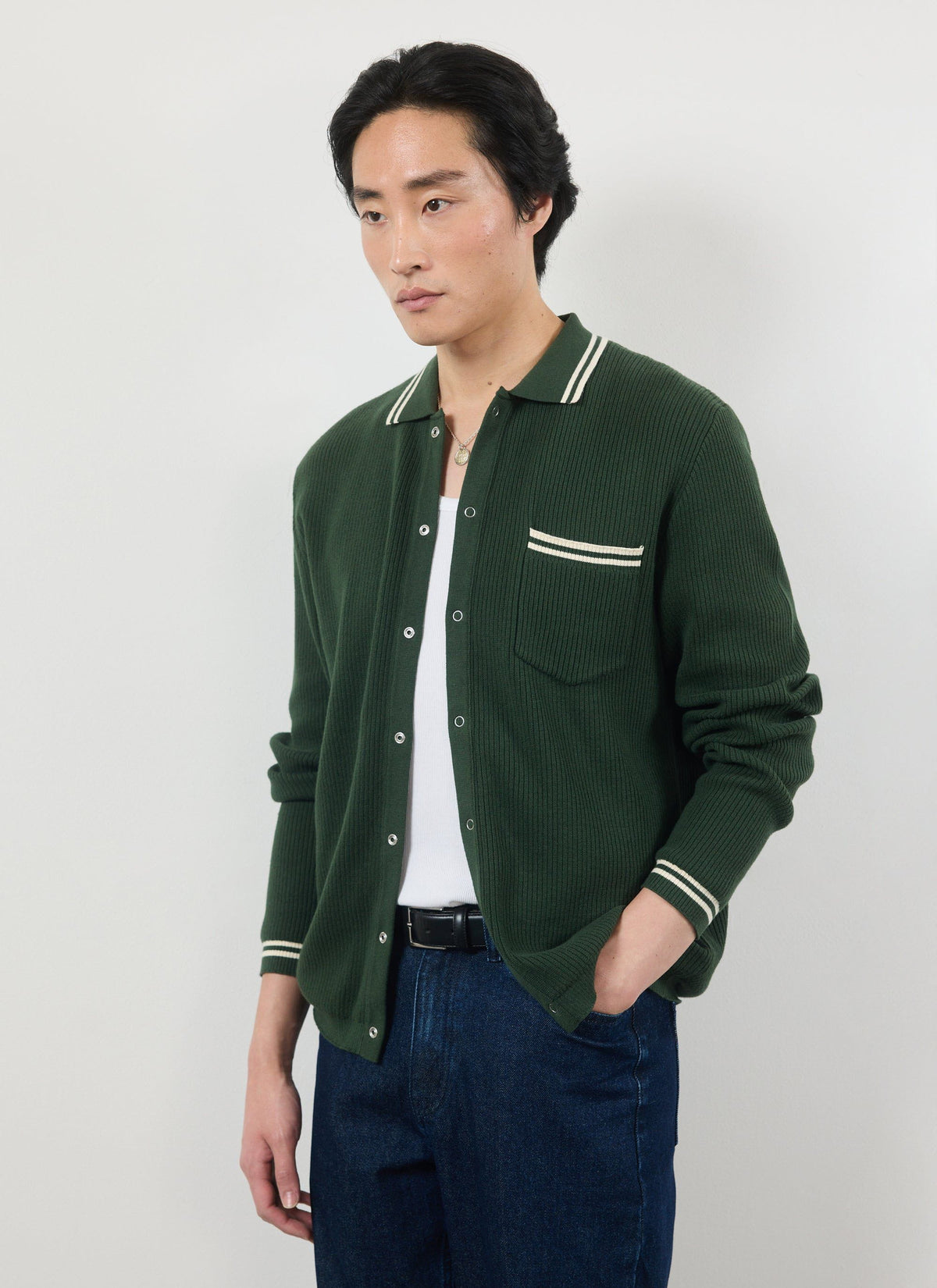 Men's Long Sleeve Knit Shirt - Pablo - Forest Green
