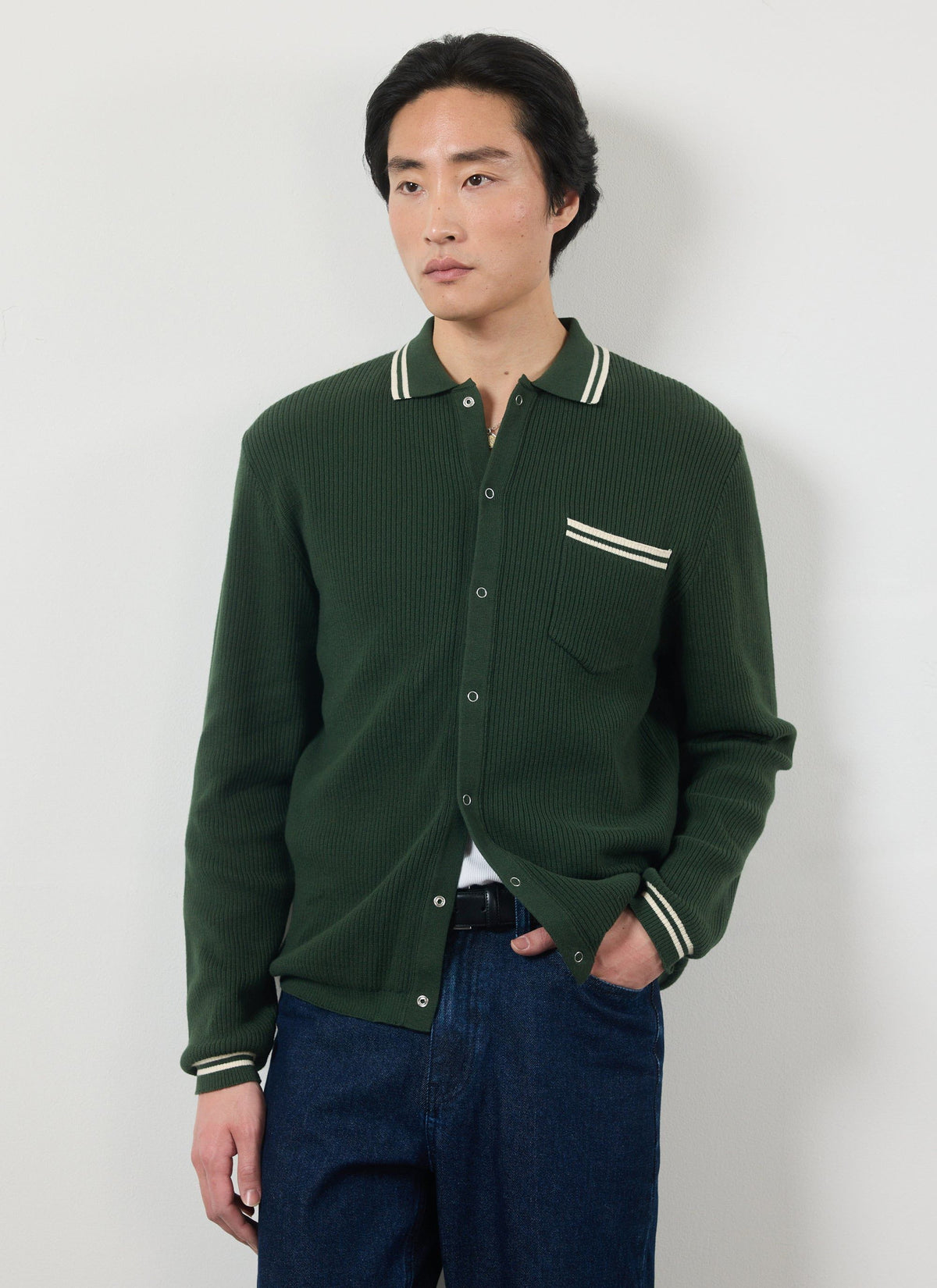 Men's Long Sleeve Knit Shirt - Pablo - Forest Green