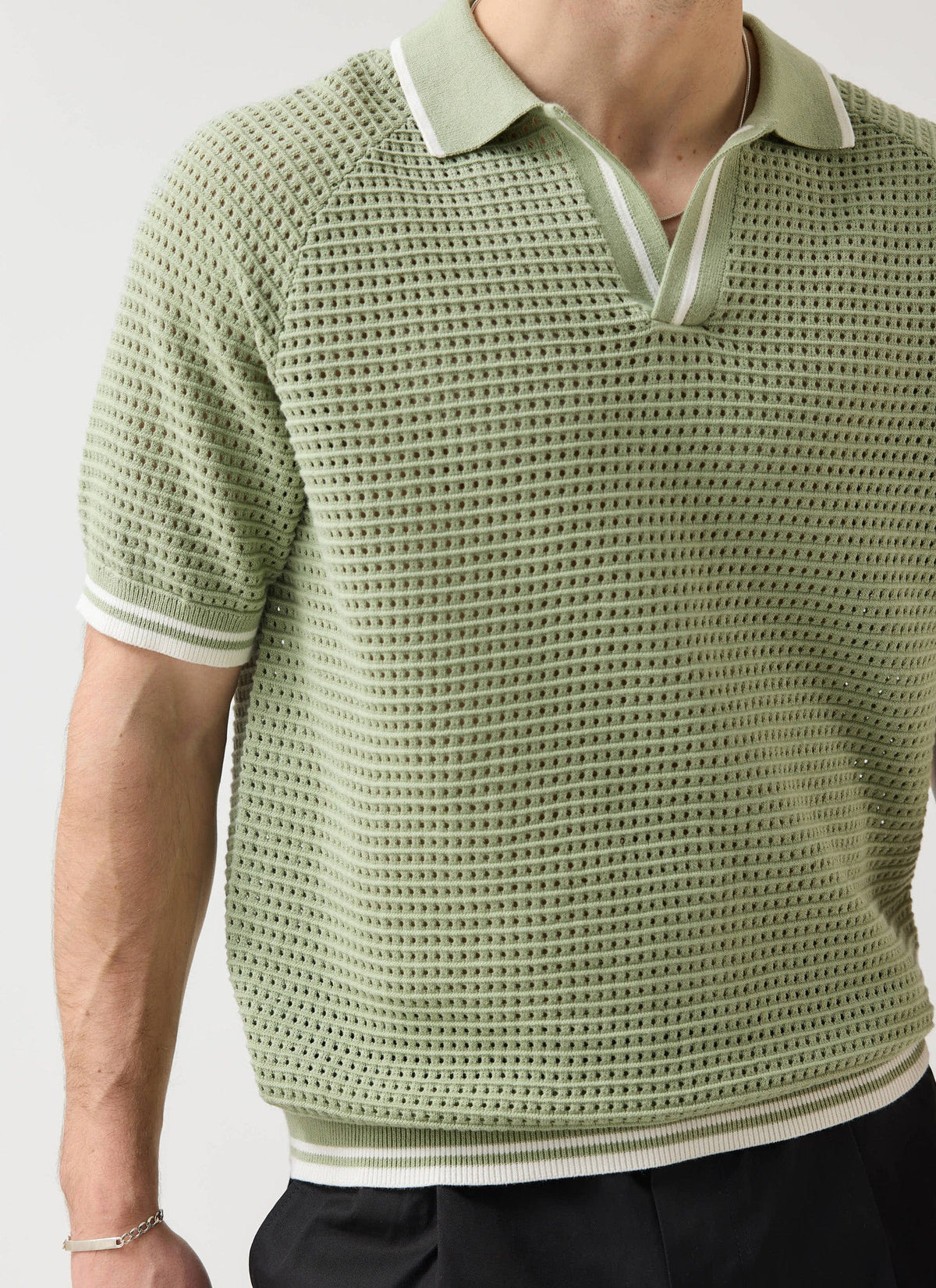 Men's Tennis Knit Polo Shirt - Cotton - Sage Green