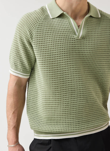 Men's Tennis Knit Polo Shirt - Cotton - Sage Green