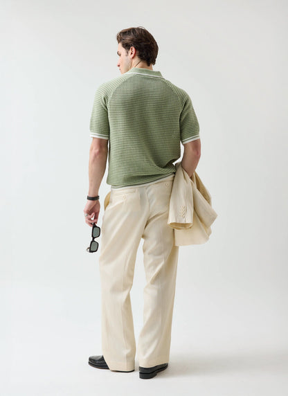 Men's Tennis Knit Polo Shirt - Cotton - Sage Green
