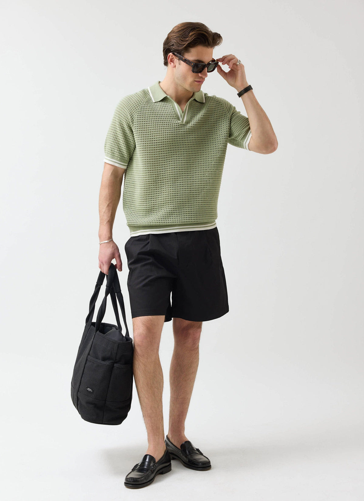 Men's Tennis Knit Polo Shirt - Cotton - Sage Green