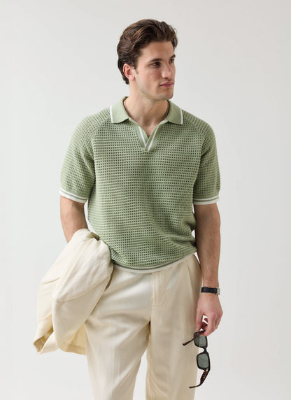 Men's Tennis Knit Polo Shirt - Cotton - Sage Green