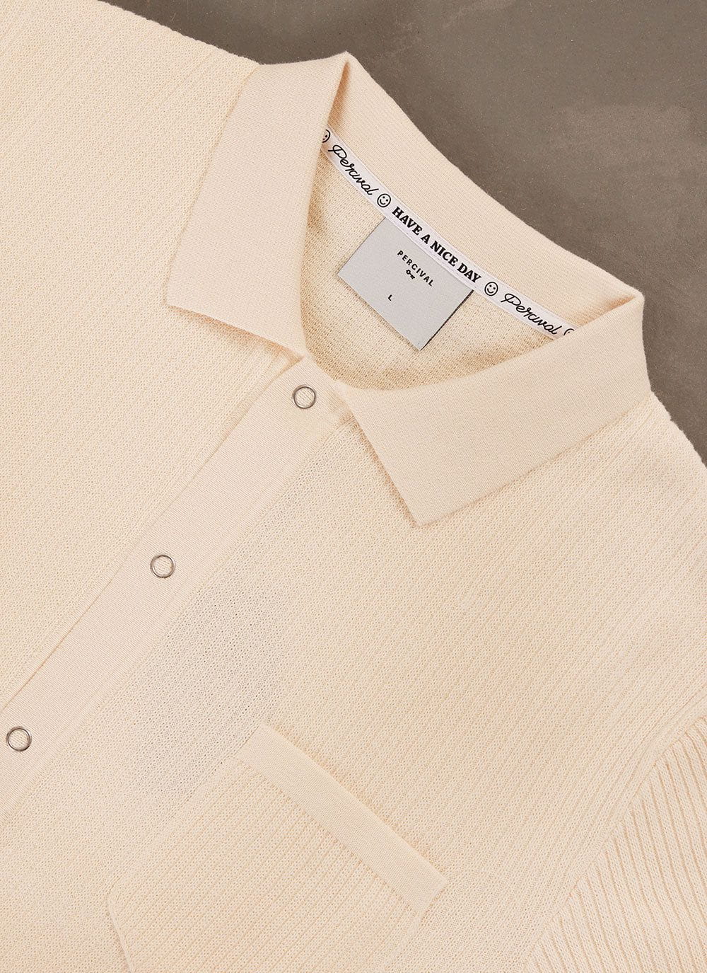 Men's Short Sleeve Knitted Shirt - Cuban Collar - Cream