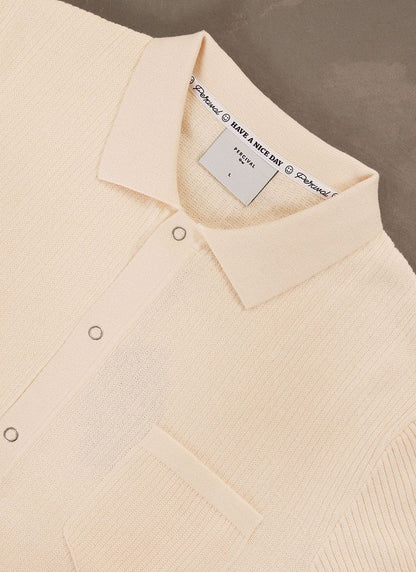 Men's Short Sleeve Knitted Shirt - Cuban Collar - Cream