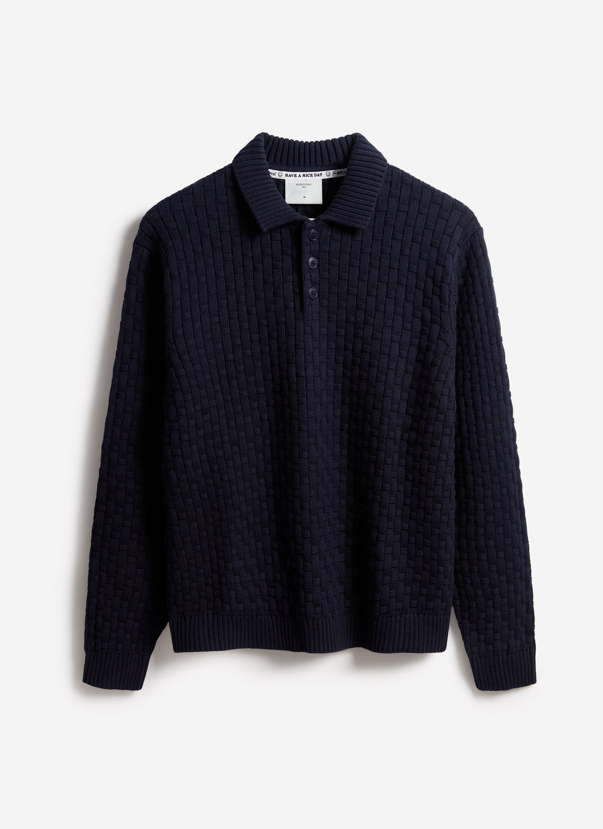 Men's Long Sleeve Knitted Polo Shirt: Archer - Cotton - Navy