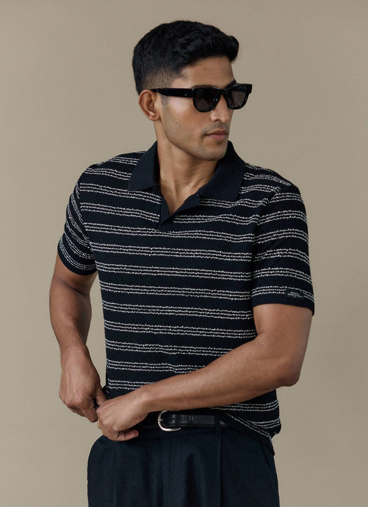 Men's Laurent Boxy Polo - Organic Cotton Blend - Black
