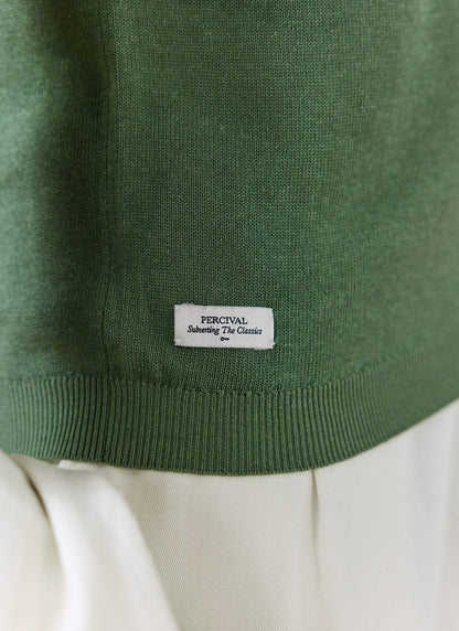 Men's Knitted Polo Shirt: Laurence - Open Collar - Forest Green