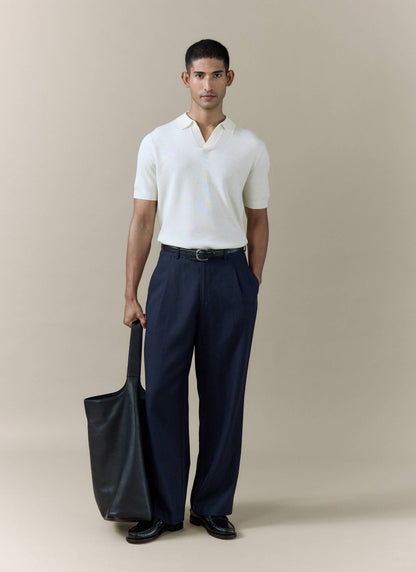 Men's Knitted Polo Shirt: Laurence - Open Collar - Cream