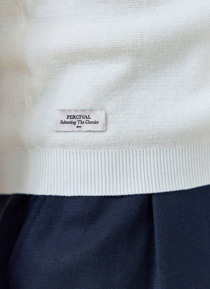 Men's Knitted Polo Shirt: Laurence - Open Collar - Cream