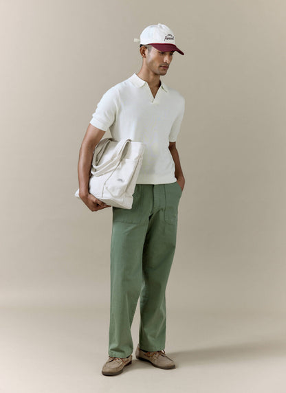 Men's Knitted Polo Shirt: Laurence - Open Collar - Cream