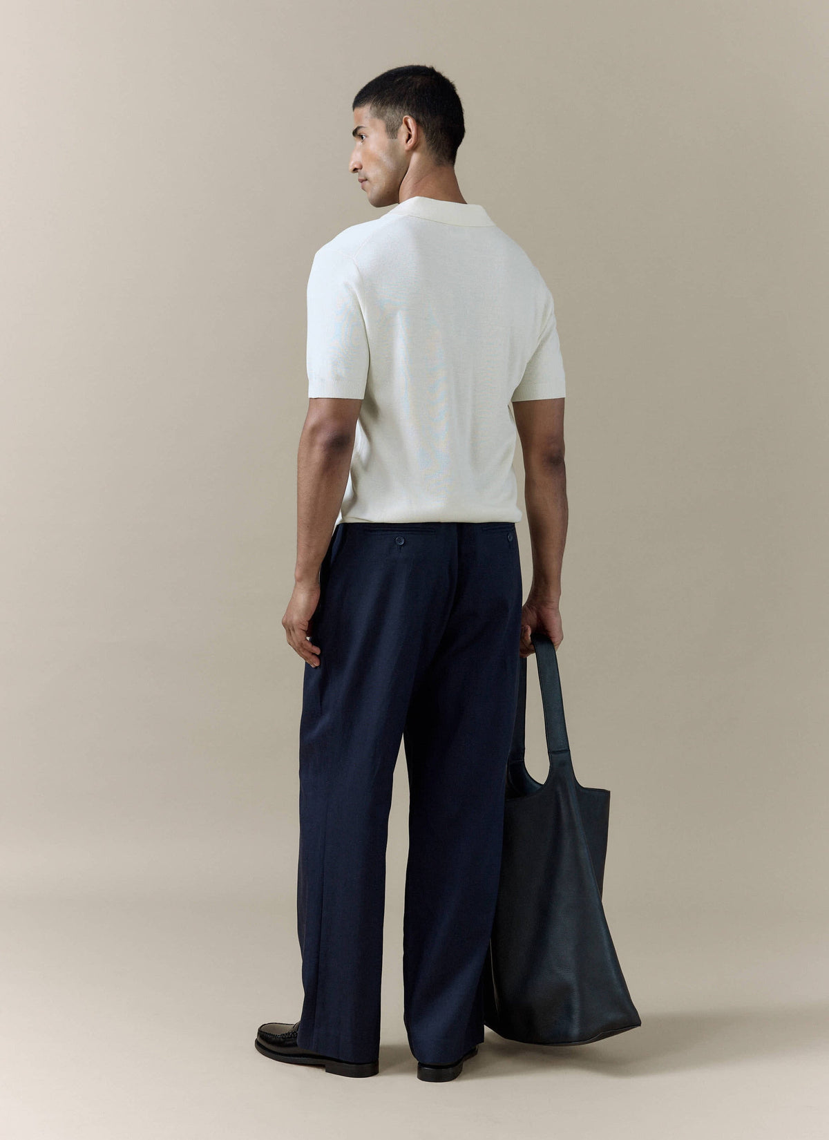 Men's Knitted Polo Shirt: Laurence - Open Collar - Cream