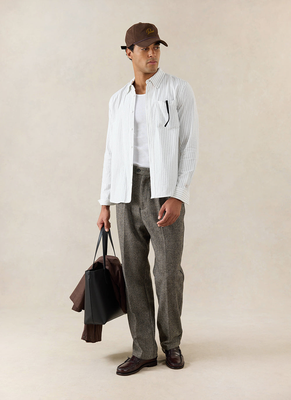 Men's Striped Oxford Shirt - Fabian - Cotton - White - Percival
