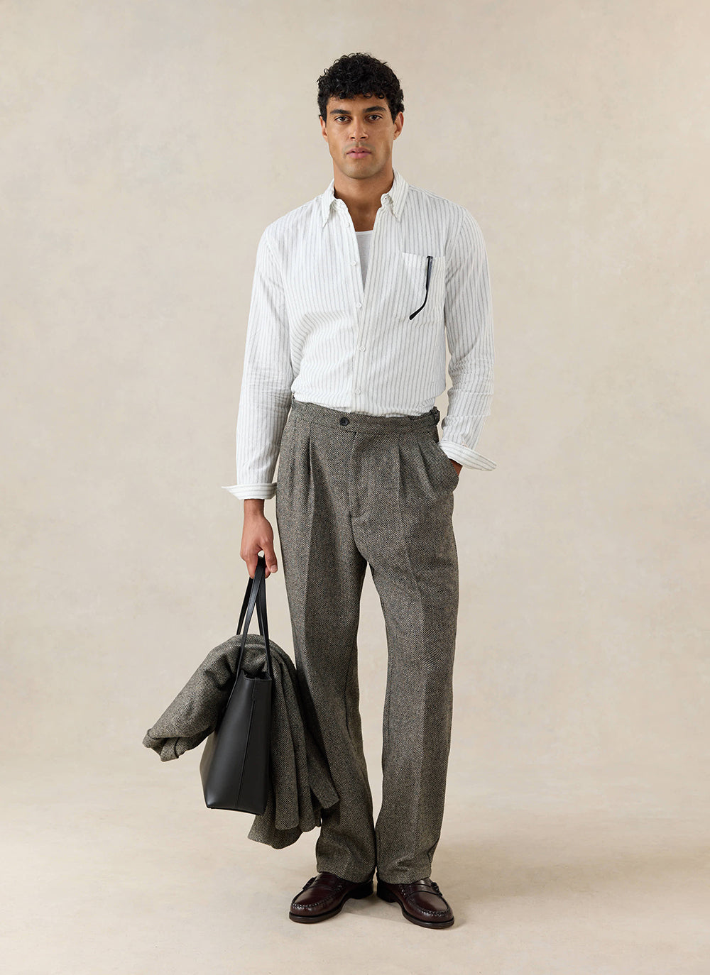 Men's Striped Oxford Shirt - Fabian - Cotton - White - Percival