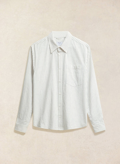 Men's Striped Oxford Shirt - Fabian - Cotton - White - Percival