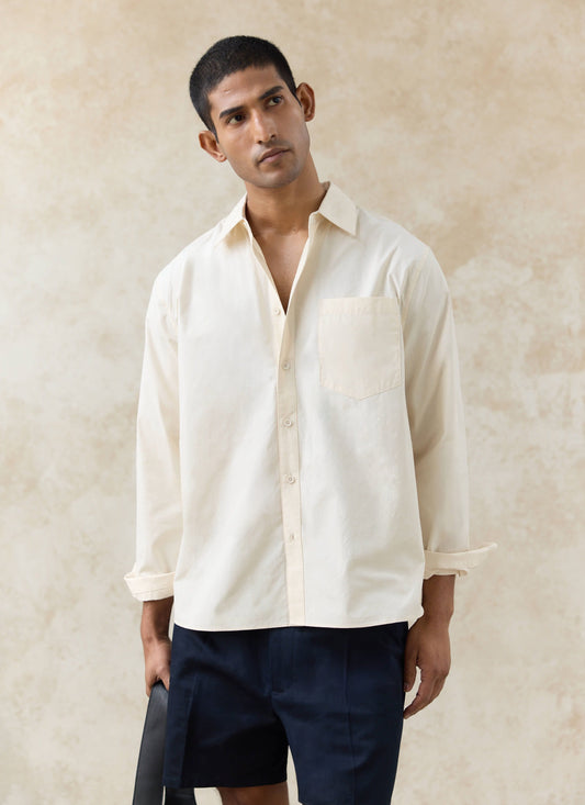 Men's Relaxed Fit Poplin Shirt: Dali - Cotton - Cream