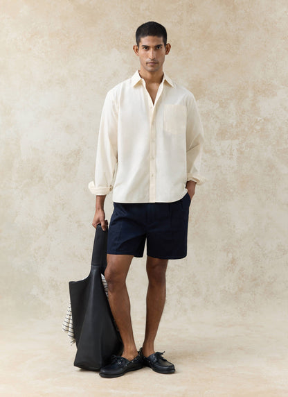 Men's Relaxed Fit Poplin Shirt: Dali - Cotton - Cream
