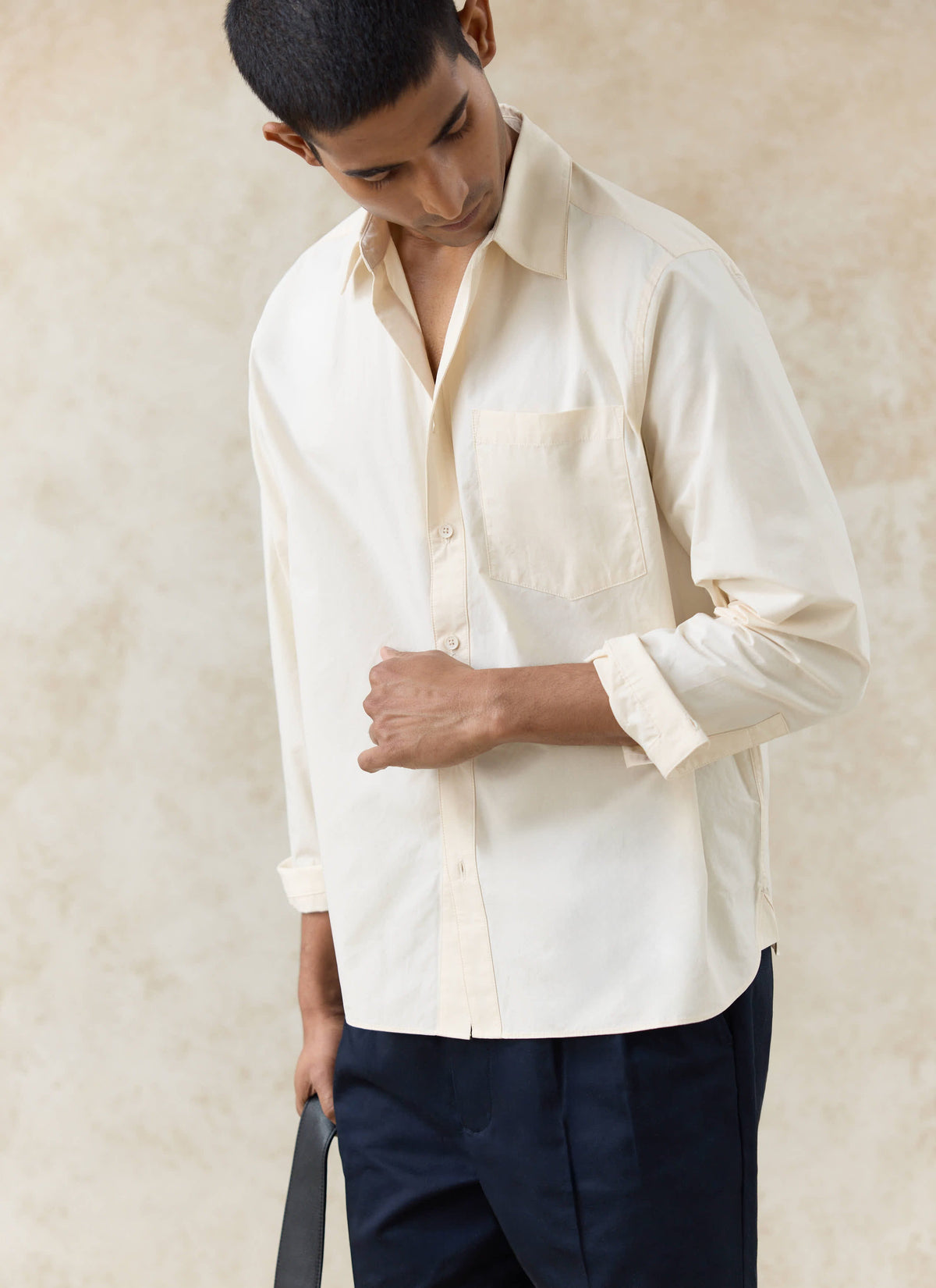 Men's Relaxed Fit Poplin Shirt: Dali - Cotton - Cream