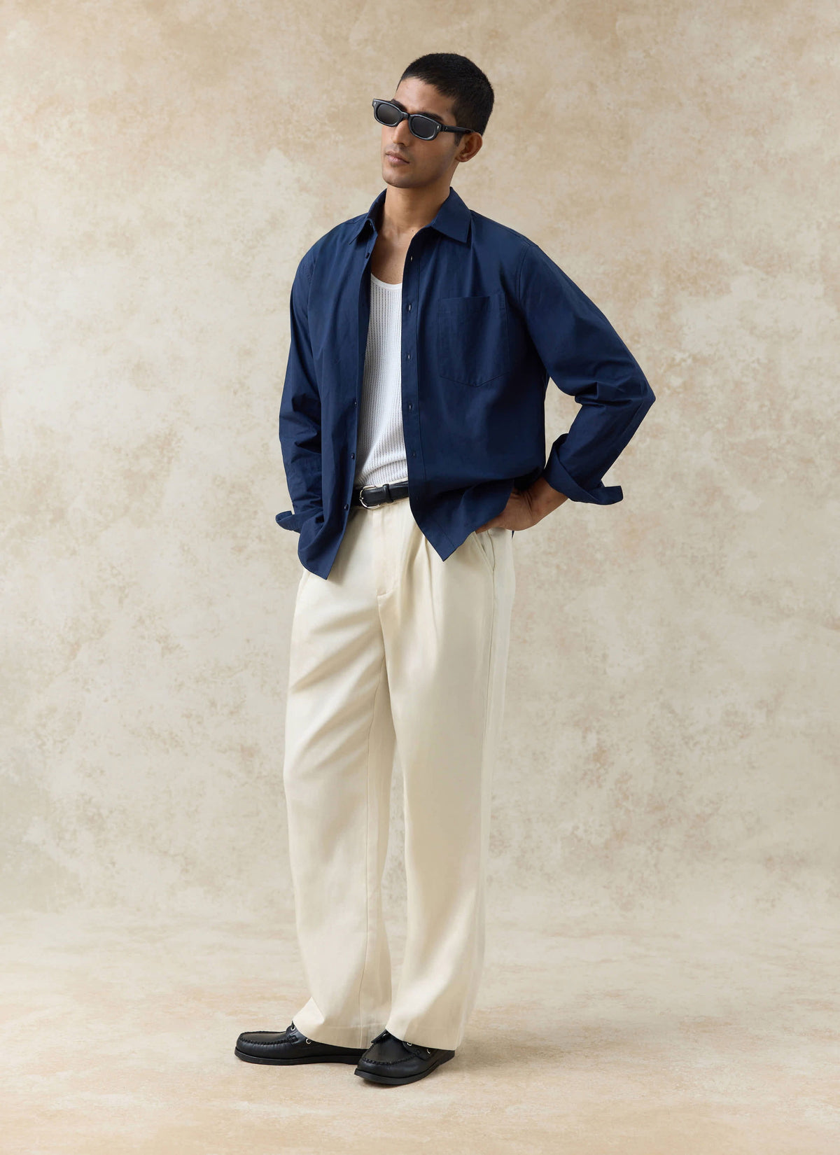 Men's Relaxed Fit Poplin Shirt: Dali - Cotton - Navy Blue