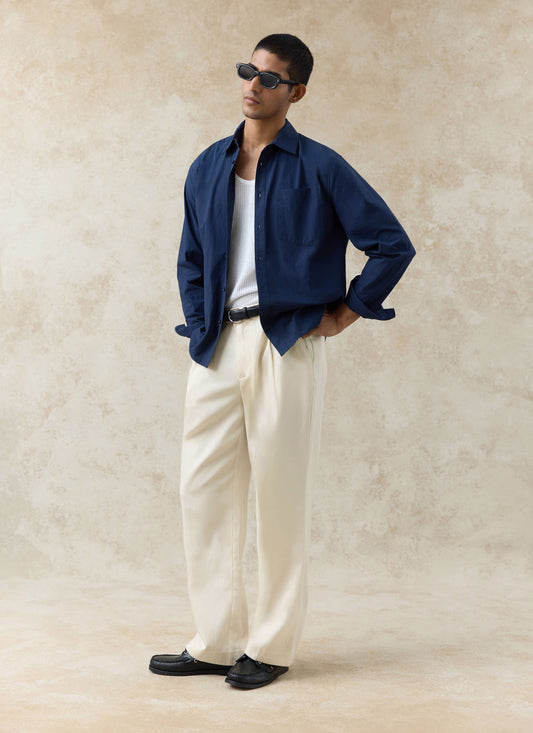 Men's Relaxed Fit Poplin Shirt: Dali - Cotton - Navy Blue