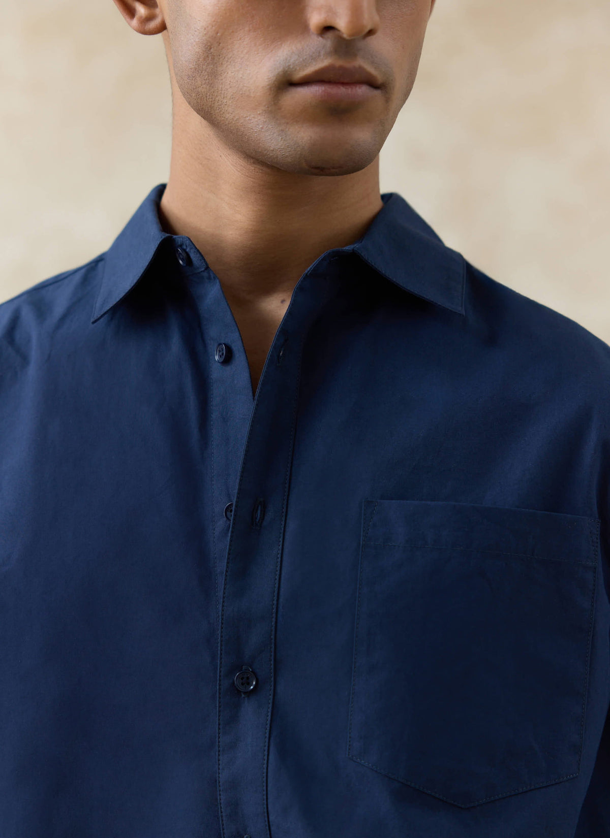 Men's Relaxed Fit Poplin Shirt: Dali - Cotton - Navy Blue