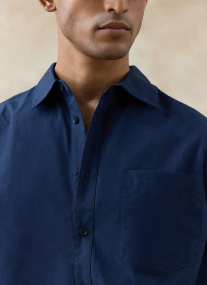 Men's Relaxed Fit Poplin Shirt: Dali - Cotton - Navy Blue
