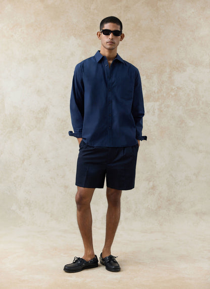 Men's Relaxed Fit Poplin Shirt: Dali - Cotton - Navy Blue