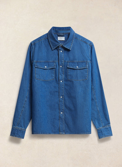 Men's Denim Western Shirt - Cotton - Mid Wash Blue - Percival