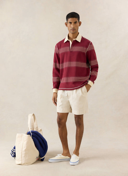 Men's Editor Striped Rugby Polo - Burgundy - 100% Cotton