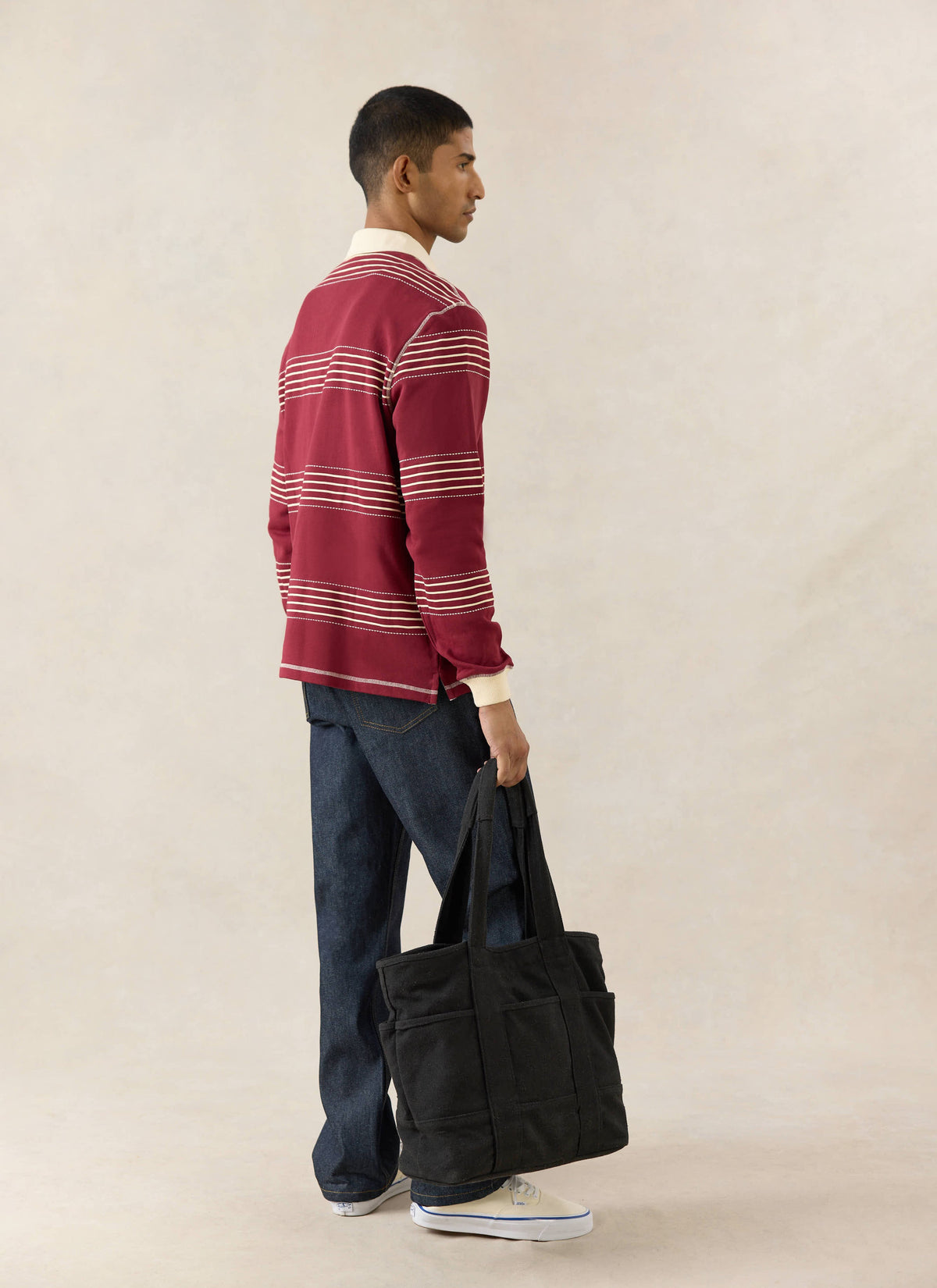Men's Editor Striped Rugby Polo - Burgundy - 100% Cotton