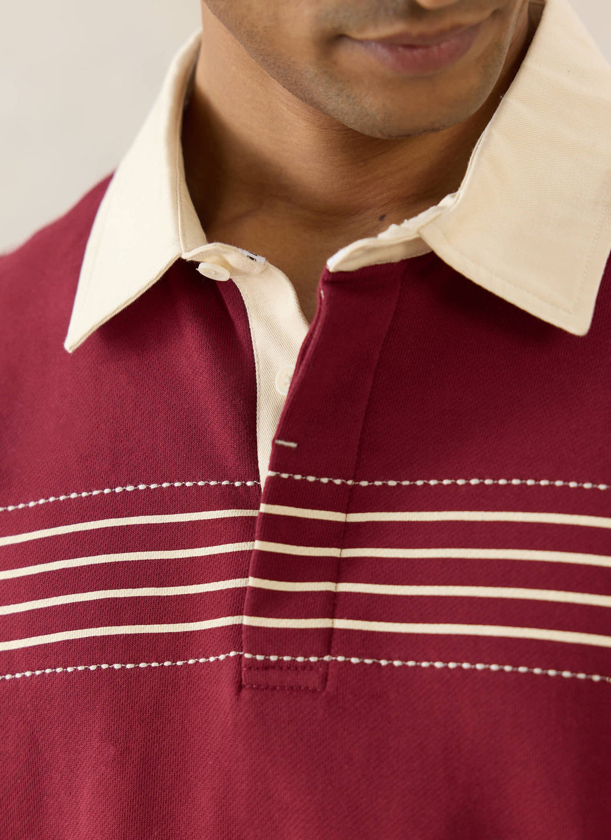 Men's Editor Striped Rugby Polo - Burgundy - 100% Cotton