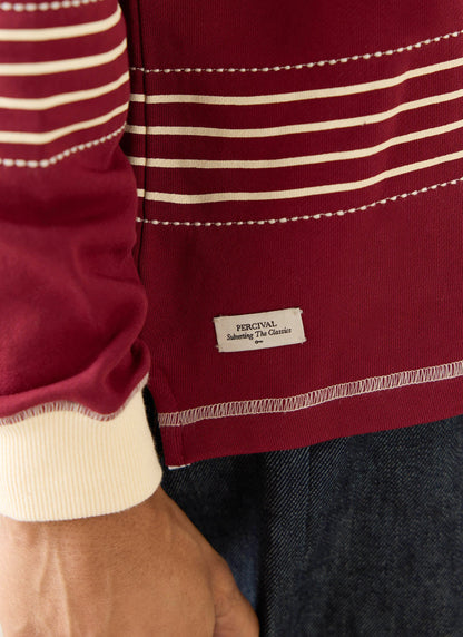 Men's Editor Striped Rugby Polo - Burgundy - 100% Cotton