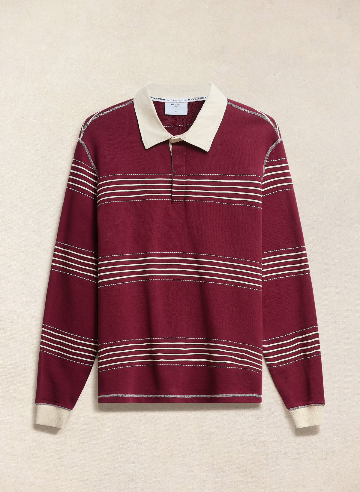 Men's Editor Striped Rugby Polo - Burgundy - 100% Cotton