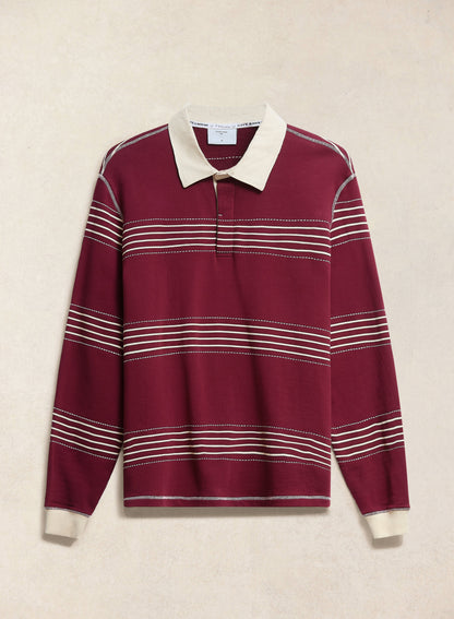 Men's Editor Striped Rugby Polo - Burgundy - 100% Cotton