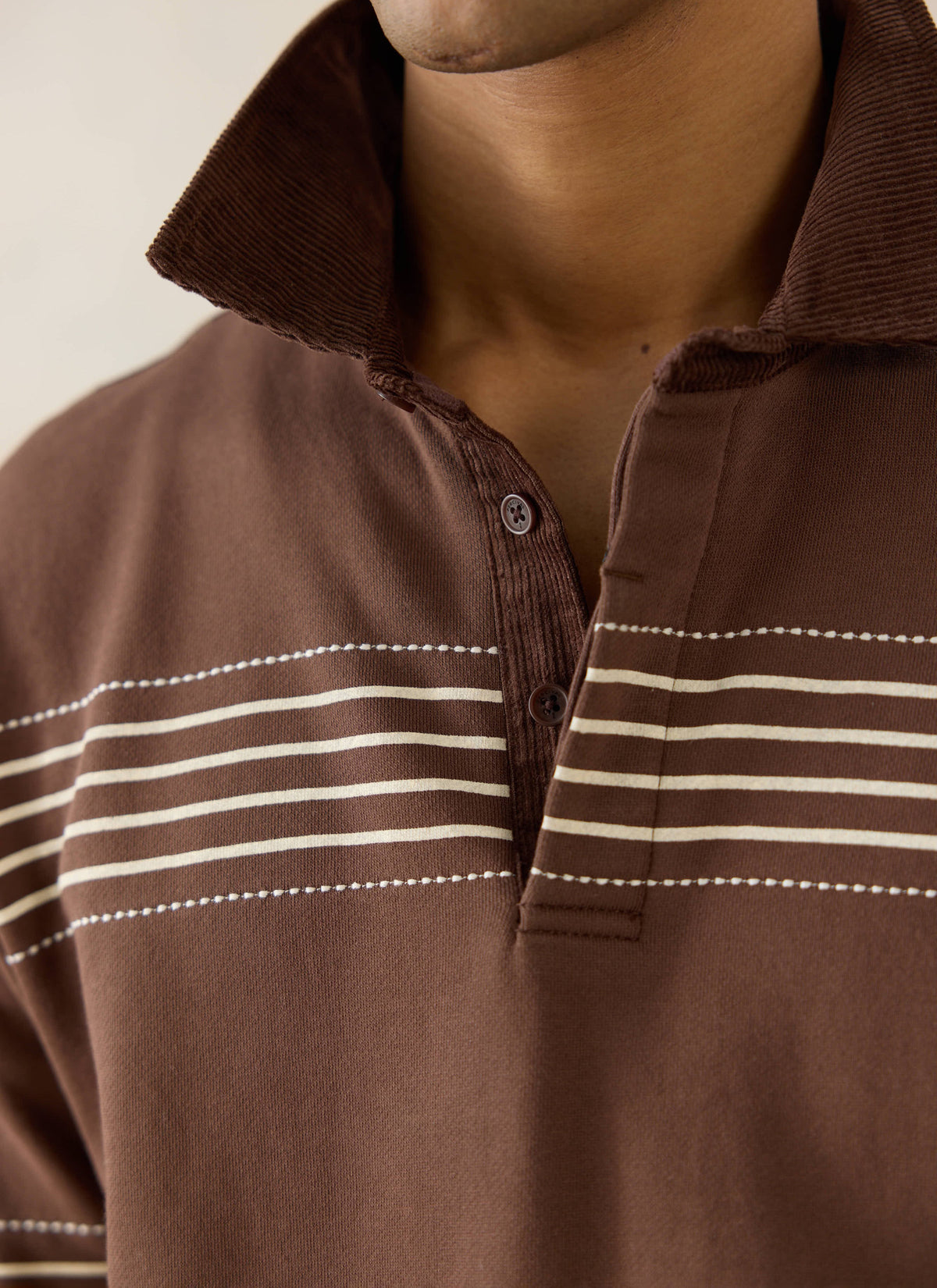 Men's Long Sleeve Rugby Polo Shirt - Cotton - Brown Stripe - Percival