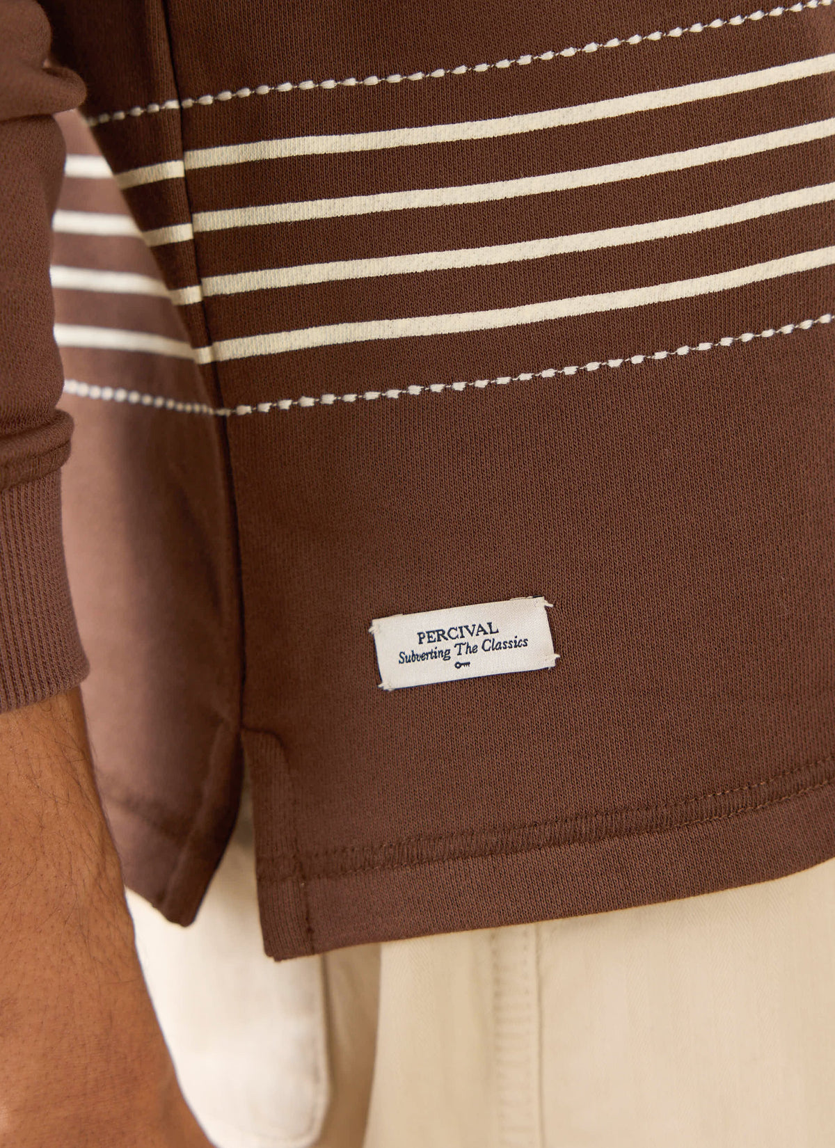 Men's Long Sleeve Rugby Polo Shirt - Cotton - Brown Stripe - Percival