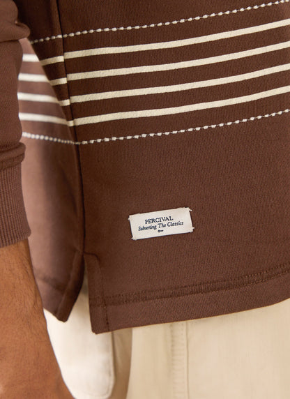 Men's Long Sleeve Rugby Polo Shirt - Cotton - Brown Stripe - Percival