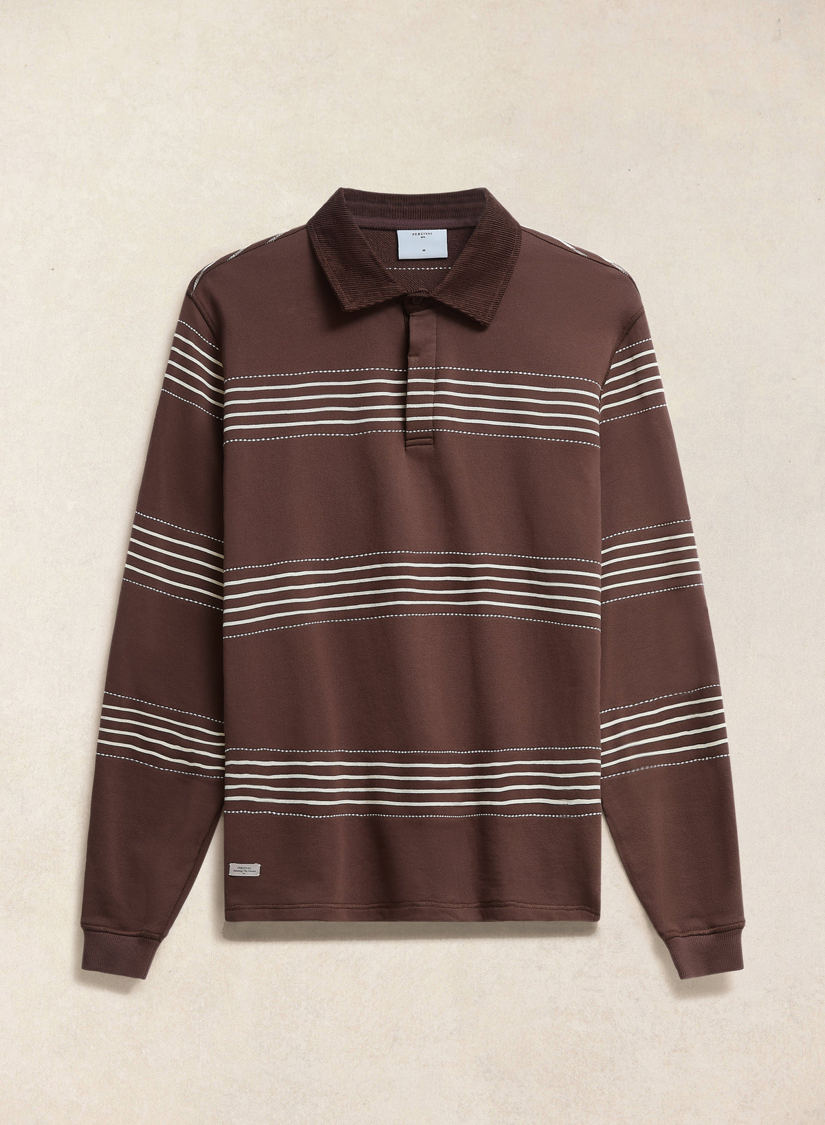 Men's Long Sleeve Rugby Polo Shirt - Cotton - Brown Stripe - Percival