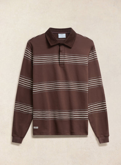 Men's Long Sleeve Rugby Polo Shirt - Cotton - Brown Stripe - Percival