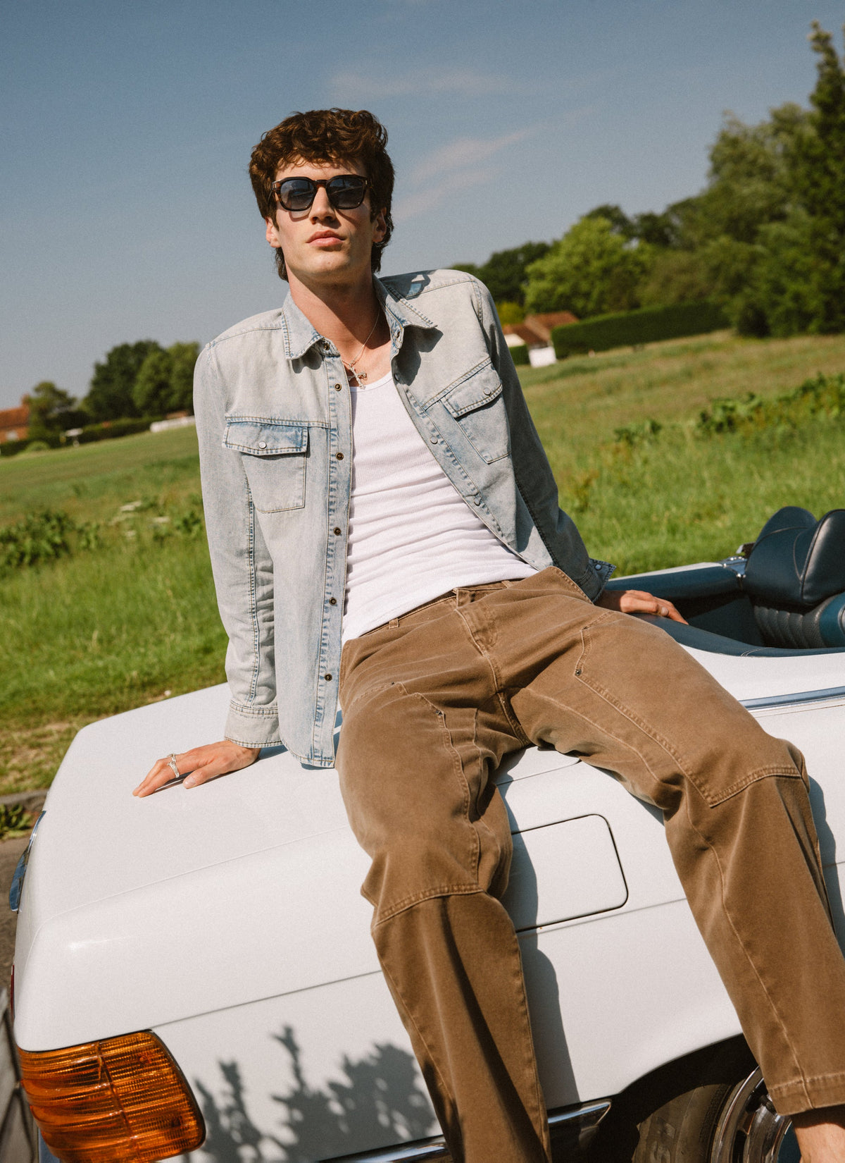 Men's Denim Western Shirt - Cotton - Stone Wash