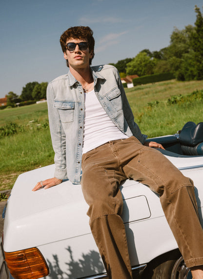 Men's Denim Western Shirt - Cotton - Stone Wash