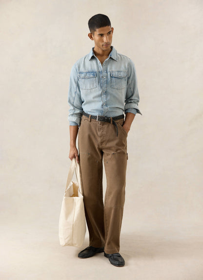 Men's Denim Western Shirt - Cotton - Stone Wash