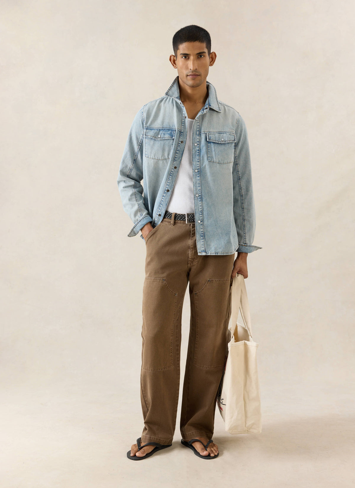 Men's Denim Western Shirt - Cotton - Stone Wash