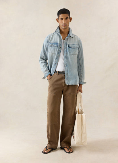 Men's Denim Western Shirt - Cotton - Stone Wash