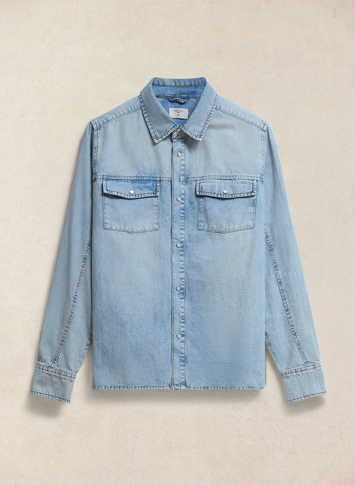 Men's Denim Western Shirt - Cotton - Stone Wash
