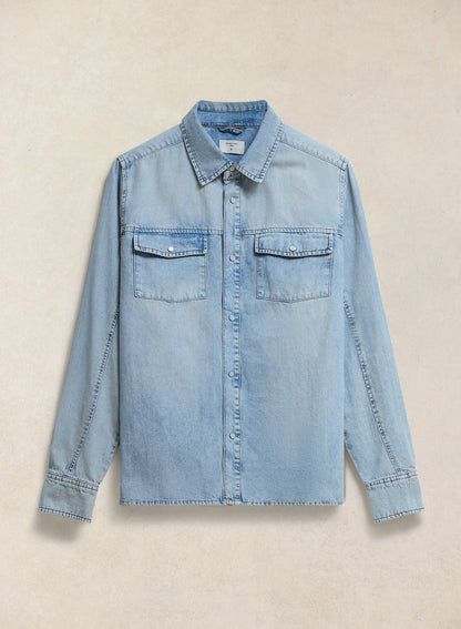 Men's Denim Western Shirt - Cotton - Stone Wash