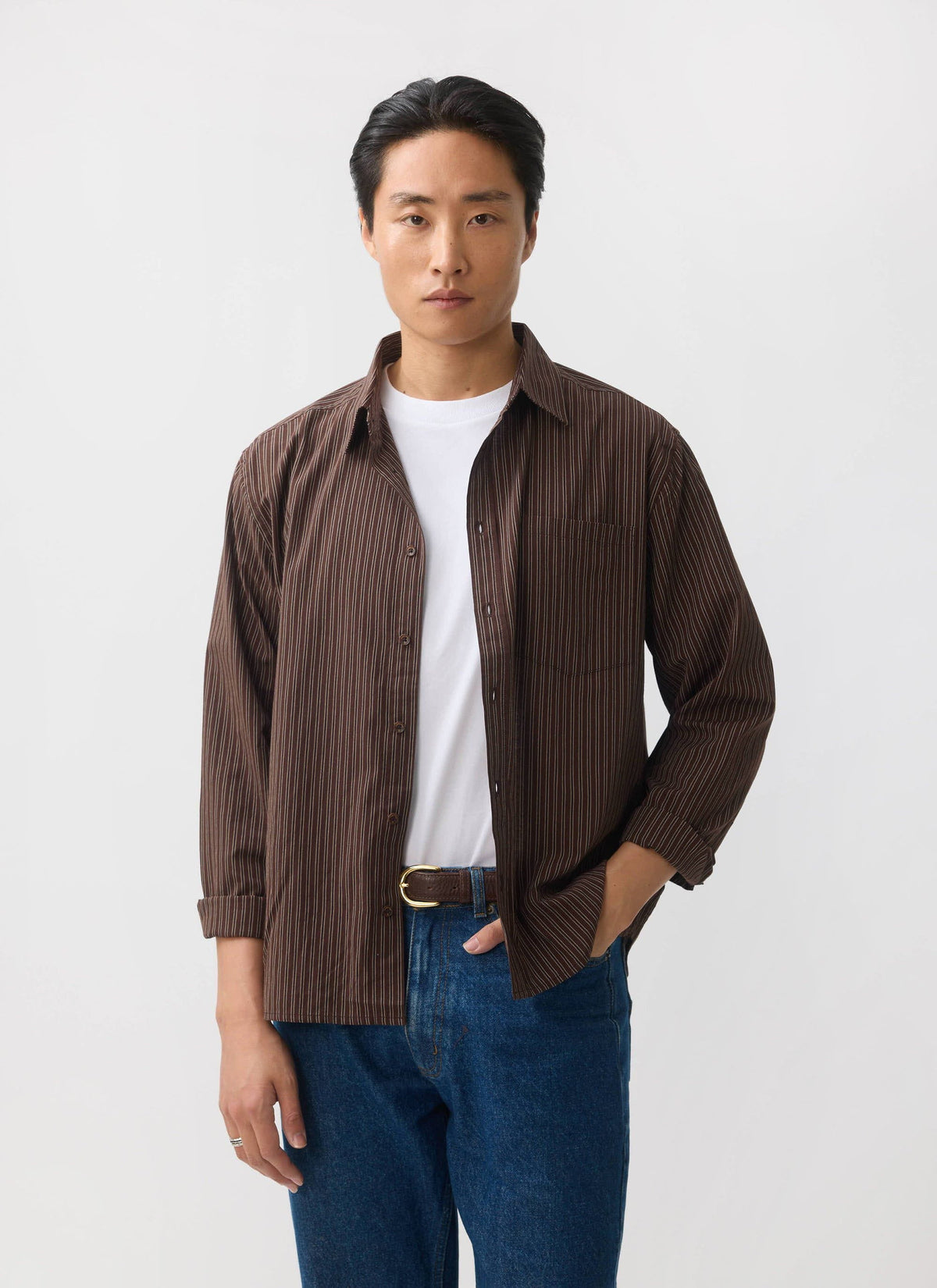 Clancy Striped Long Sleeve Shirt - Cotton - Brown